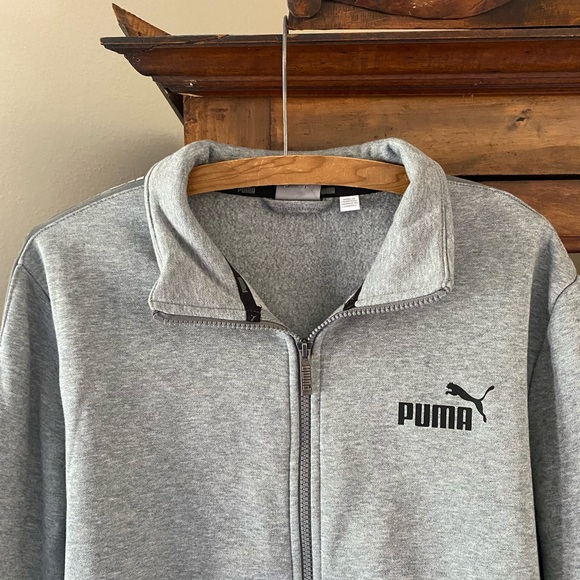 Puma Unisex Grey Zip-Up Cotton Sweatshirt - Picture 4 of 14